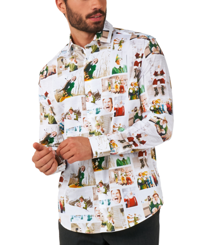 Shop Opposuits Opppsuits Men's Tailored-fit Elf Holiday Printed Shirt In White
