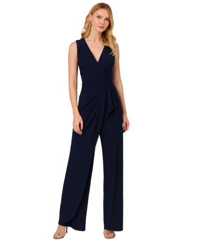 Shop Adrianna Papell Women's Pintucked Wide-leg Jumpsuit In Midnight