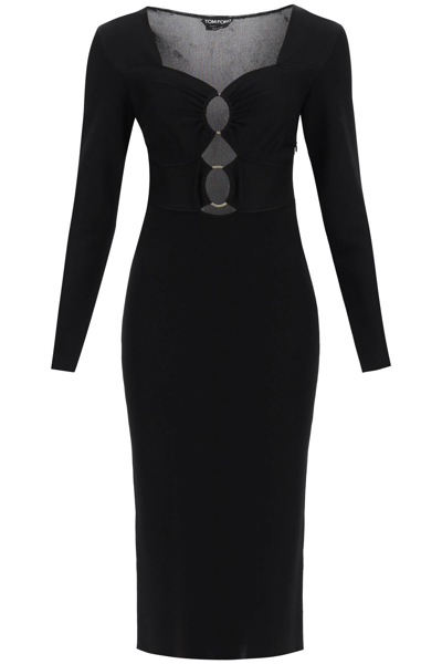 Shop Tom Ford Knitted Midi Dress With Cut Outs In Black