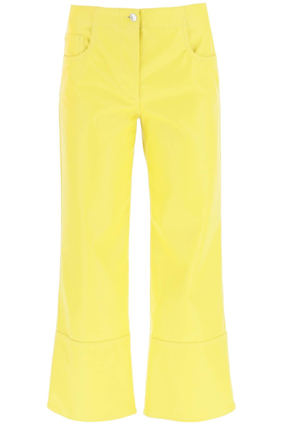 Shop Msgm Faux Nappa Bootcut Pants In Yellow