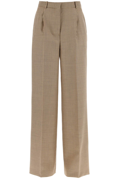 Shop Msgm Wide Leg Pants With Check Motif In Brown, Beige