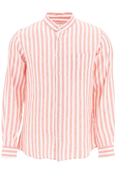 Shop Agnona Striped Linen Shirt In White, Red