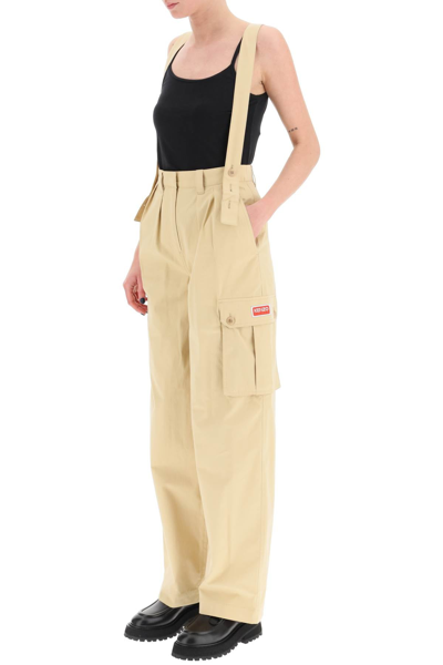 Shop Kenzo Cotton Cargo Pants With Suspenders