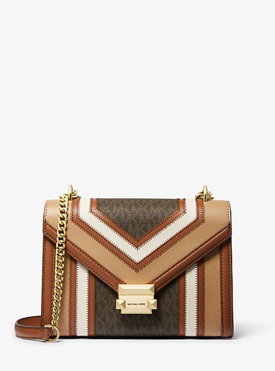 Shop Michael Kors Whitney Medium Color-block And Signature Logo Shoulder Bag In Brown