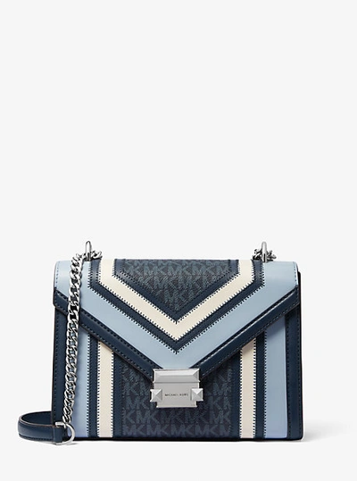 Shop Michael Kors Whitney Medium Color-block And Signature Logo Shoulder Bag In Blue