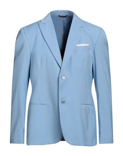 Shop Grey Daniele Alessandrini Man Blazer Sky Blue Size 44 Polyester, Viscose, Elastane