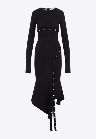 Shop Attico Asymmetric Snap-detailed Midi Dress In Black