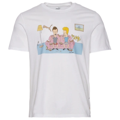 Shop Puma Mens  Beavis & Butthead T-shirt In White/pink/yellow