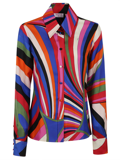 Shop Pucci L.s. Shirt - Silk Twill In Blu Fuxia