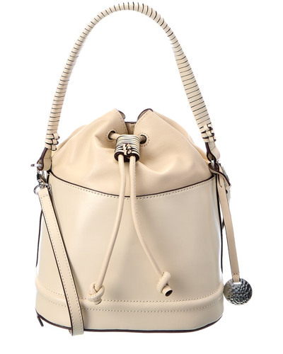 Shop Staud Agne Leather Bucket Bag In White