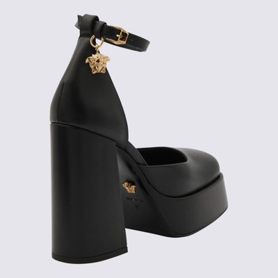 Shop Versace Black Leather Medusa Aevitas Pumps In Black/ Gold