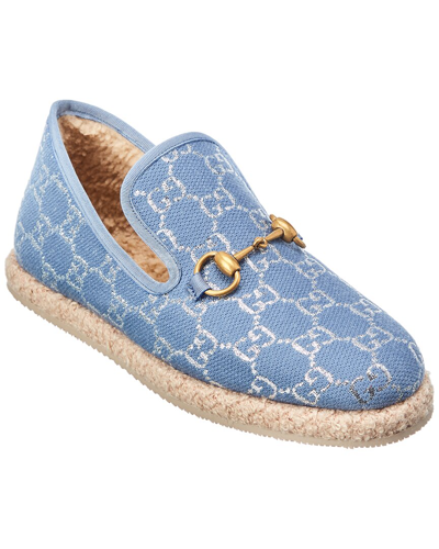 Shop Gucci Horsebit Gg Canvas Loafer In Blue