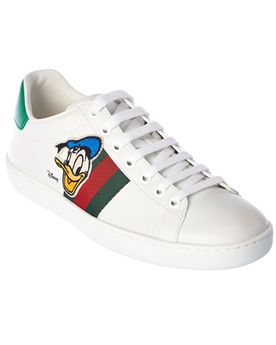 Shop Gucci X Disney Donald Duck Ace Leather Sneaker In White