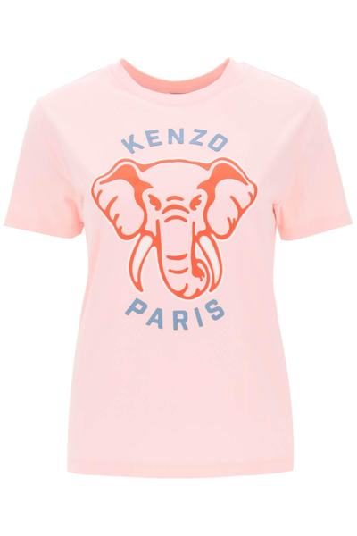 Shop Kenzo T-shirt With 'elephant' Print In Pink