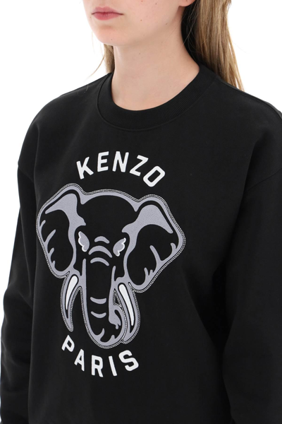 Shop Kenzo 'varsity Jungle' Elephant Embroidered Sweatshirt In Black