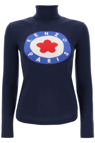 Shop Kenzo Target Wool Turtleneck Sweater In Blue