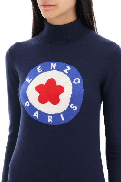 Shop Kenzo Target Wool Turtleneck Sweater In Blue