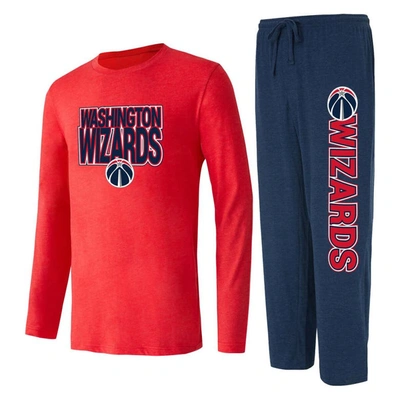 Shop Concepts Sport Navy/red Washington Wizards Meter Long Sleeve T-shirt & Pants Sleep Set