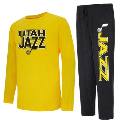 Shop Concepts Sport Black/gold Utah Jazz Meter Long Sleeve T-shirt & Pants Sleep Set