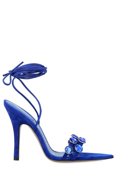 Shop Attico The  Grid Heeled Sandals In Blue