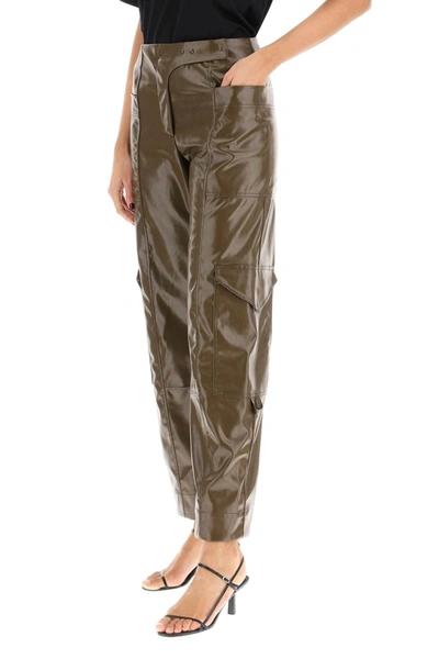 Shop Ganni Faux Leather Cargo Pants