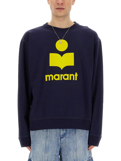 Shop Isabel Marant Logo Flocked Crewneck Sweatshirt In Navy