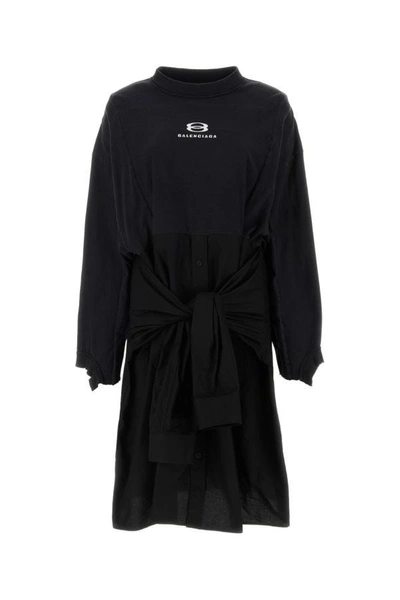Shop Balenciaga Woman Black Cotton And Poplin Oversize Dress