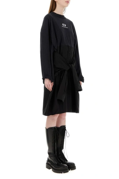 Shop Balenciaga Woman Black Cotton And Poplin Oversize Dress