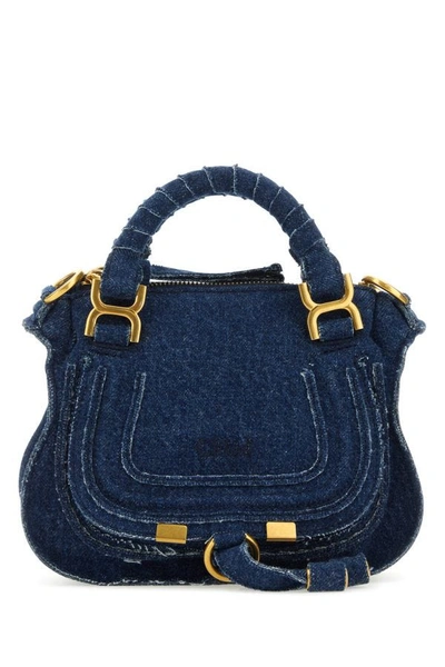 Shop Chloé Chloe Woman Dark Blue Denim Mini Marcie Handbag