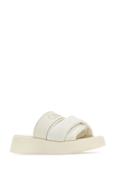 Shop Chloé Chloe Woman White Fabric And Leather Mila Slippers
