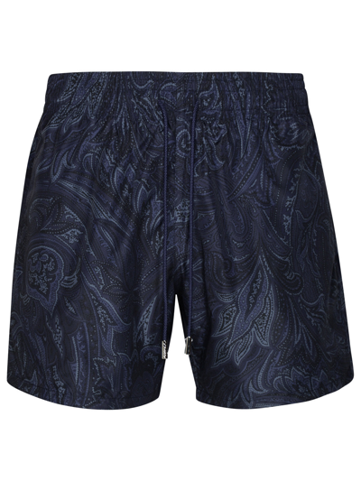 Shop Etro Man  Navy Polyester Swimsuit In Blue