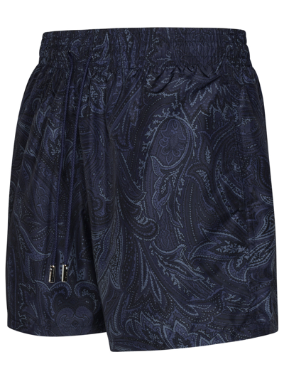 Shop Etro Man  Navy Polyester Swimsuit In Blue