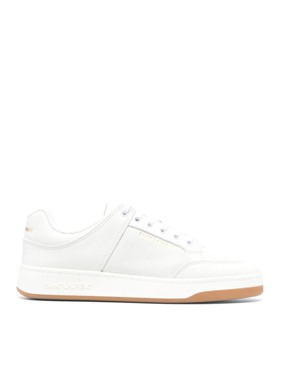 Shop Saint Laurent Men Sl/61 Perforated Leather Sneakers In White