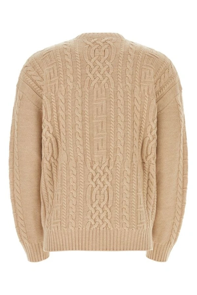 Shop Versace Man Beige Wool Sweater In Brown