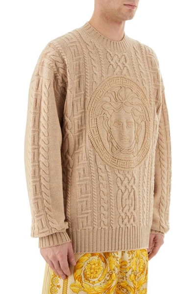 Shop Versace Man Beige Wool Sweater In Brown