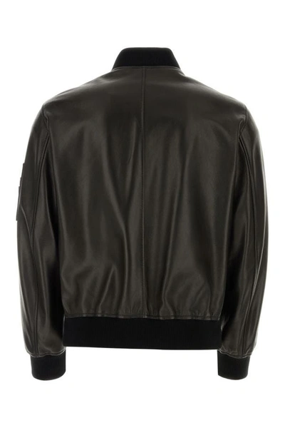 Shop Versace Man Black Leather Bomber Jacket