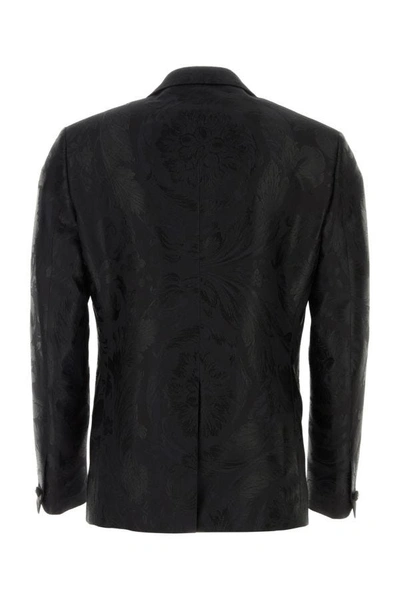 Shop Versace Man Embroidered Jacquard Blazer In Black
