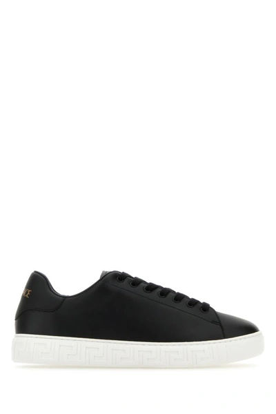 Shop Versace Man Black Synthetic Leather Greca Sneakers In White