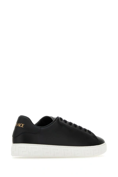 Shop Versace Man Black Synthetic Leather Greca Sneakers In White
