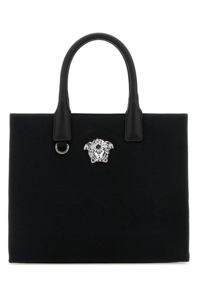 Shop Versace Woman Black Canvas La Medusa Shopping Bag