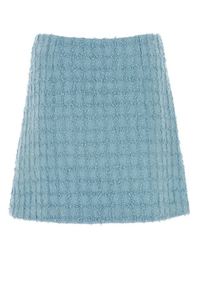 Shop Versace Woman Light-blue Boucle Mini Skirt
