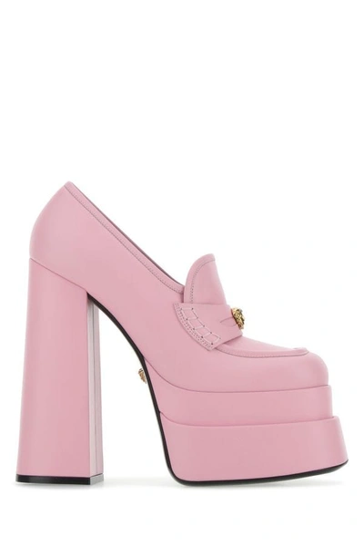 Shop Versace Woman Pink Leather Intrico Pumps