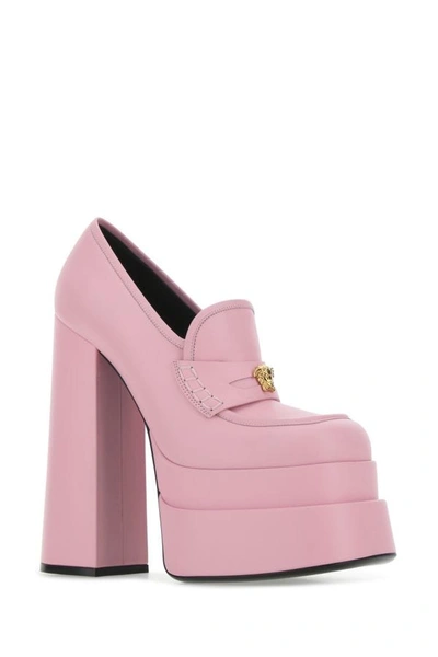 Shop Versace Woman Pink Leather Intrico Pumps