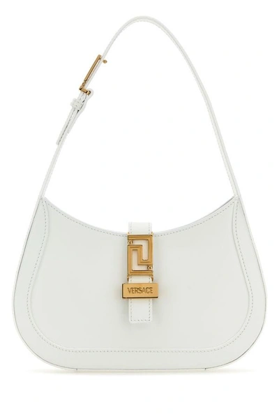 Shop Versace Woman White Leather Small Greca Goddess Shoulder Bag