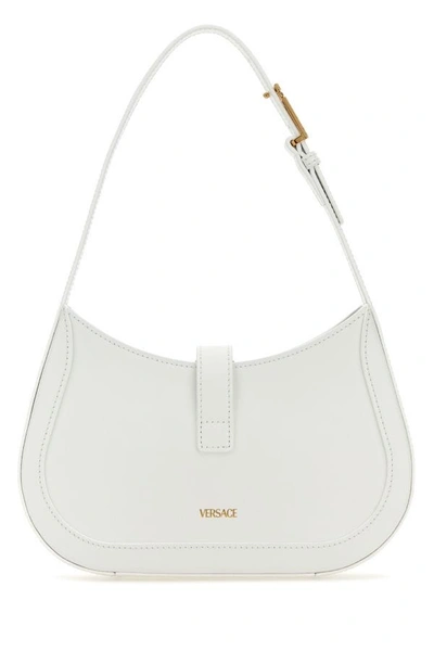 Shop Versace Woman White Leather Small Greca Goddess Shoulder Bag