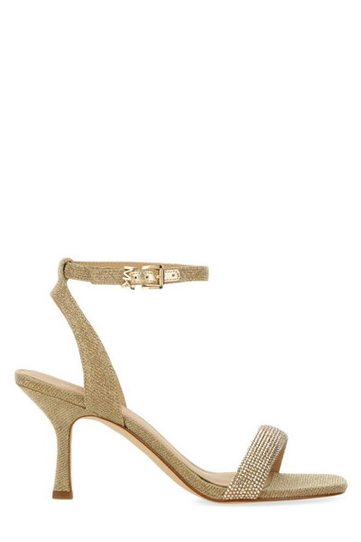Shop Michael Michael Kors Carrie Rhinestoned Embellished Sandals In Gold