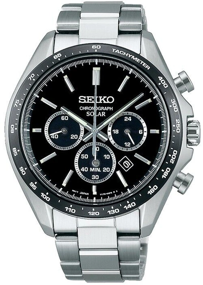 Pre-owned Seiko Sbpy167 Panda Black Dial Solar Analog Chronograph Men Watch Brand