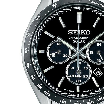 Pre-owned Seiko Sbpy167 Panda Black Dial Solar Analog Chronograph Men Watch Brand