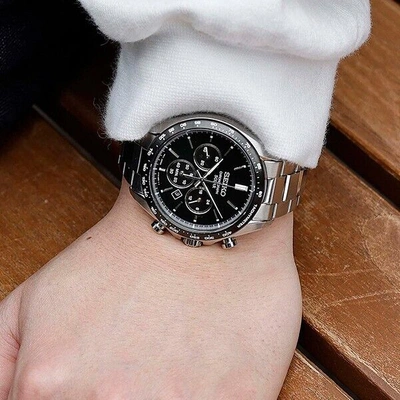 Pre-owned Seiko Sbpy167 Panda Black Dial Solar Analog Chronograph Men Watch Brand