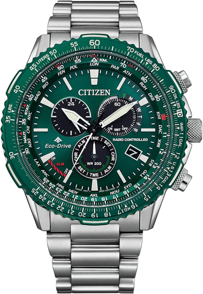 Pre-owned Citizen Promaster Sky Cb5004-59w Green Eco-drive Radio Direct Flight Green Watch